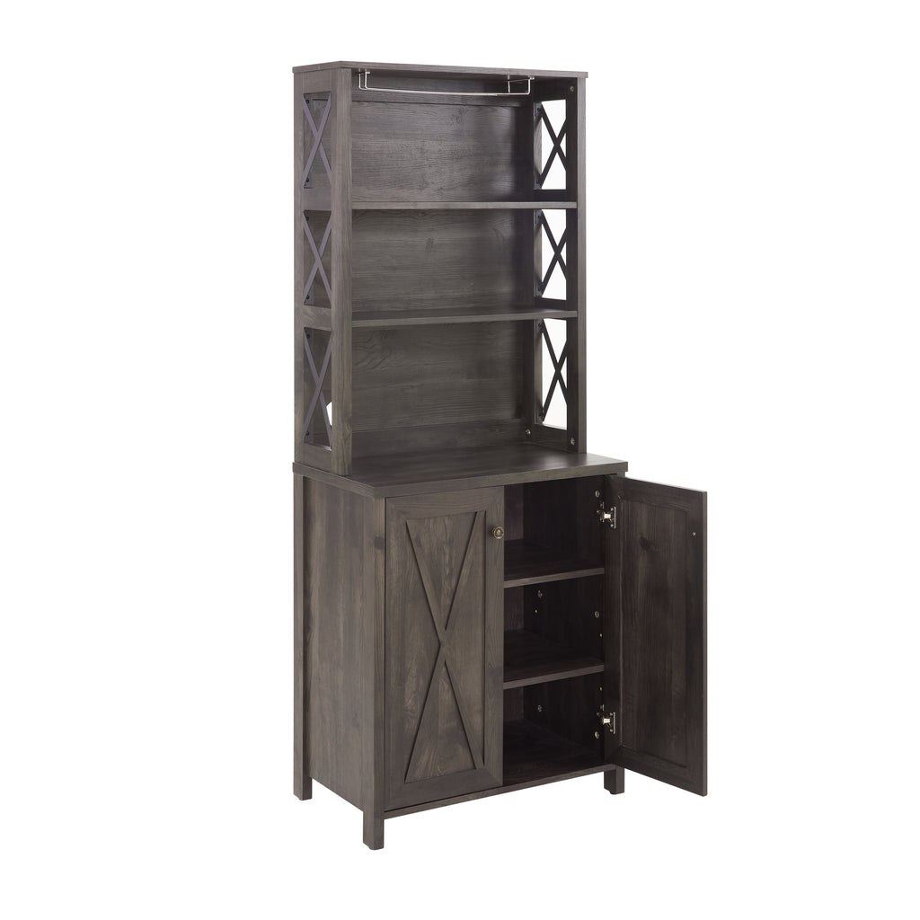 Leoglint Sideboard Coffee Bar Cabinet Kitchen Cabinet with Microwave Stand Metal Frame Side Home Source Bar Cabinet Cabinet and Hollow out Barn Design Wood Cabinet L26.77''*W15.75''*H67.32'' Charcoal Gray