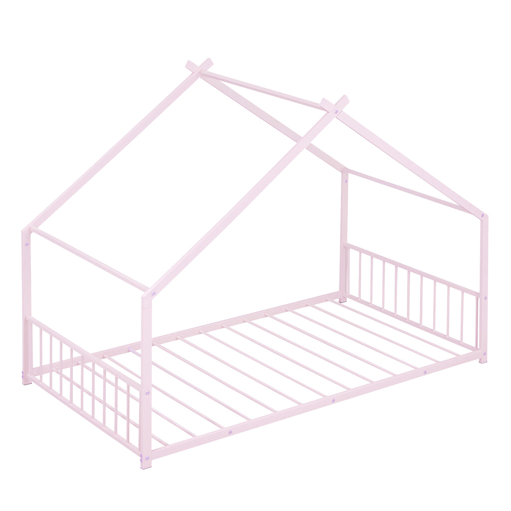 Leoglint Twin Size Metal House Bed Frame, Pink