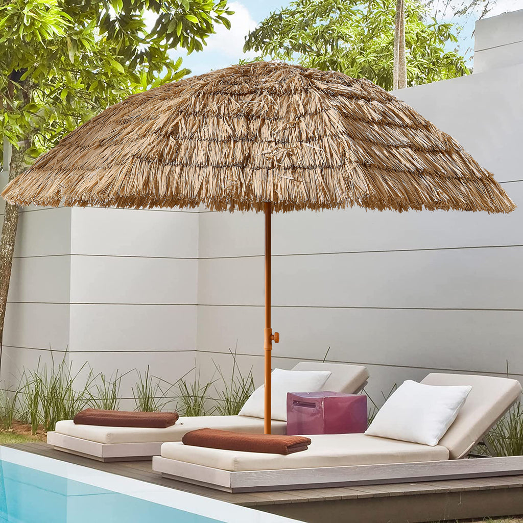 Leoglint 8'Thatch Patio Tiki Outdoor Umbrella Tropical Palapa Raffia Tiki Hut Hawaiian Hula Beach Umbrella,Straw umbrella