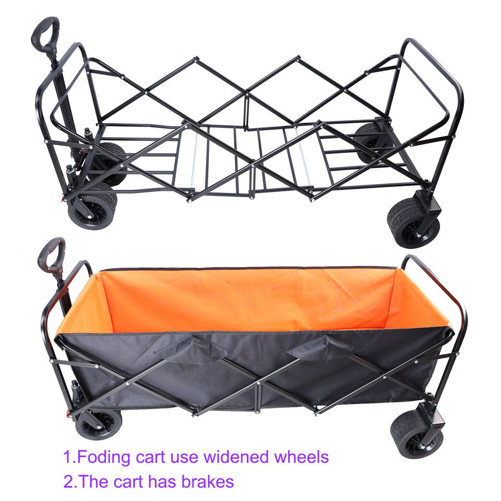 Leoglint Big large capacity Folding Garden cart Extra Long Extender Wagon Cart Folding Wagon Garden Shopping Beach Cart (black + orange)