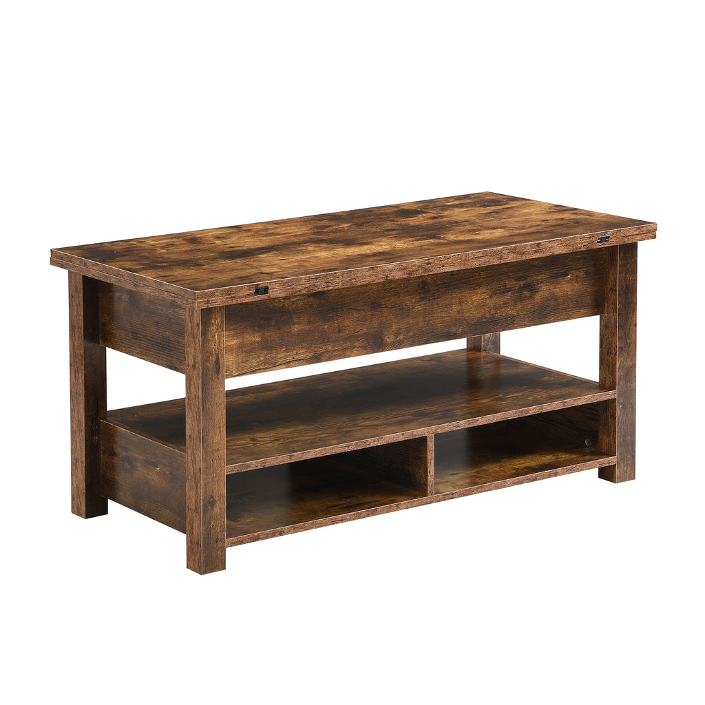 Leoglint [VIDEO provided] ON-TREND Lift Top Coffee Table, Multi-Functional Coffee Table with Open Shelves, Modern Lift Tabletop Dining Table for Living Room, Home Office, Rustic Brown