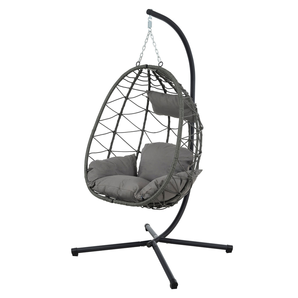 Leoglint Egg Outdoor Chair with Stand Indoor Outdoor Swing Chair Patio Wicker Hanging Egg Chair Hanging Basket Chair with Stand for Bedroom Living Room Balcony