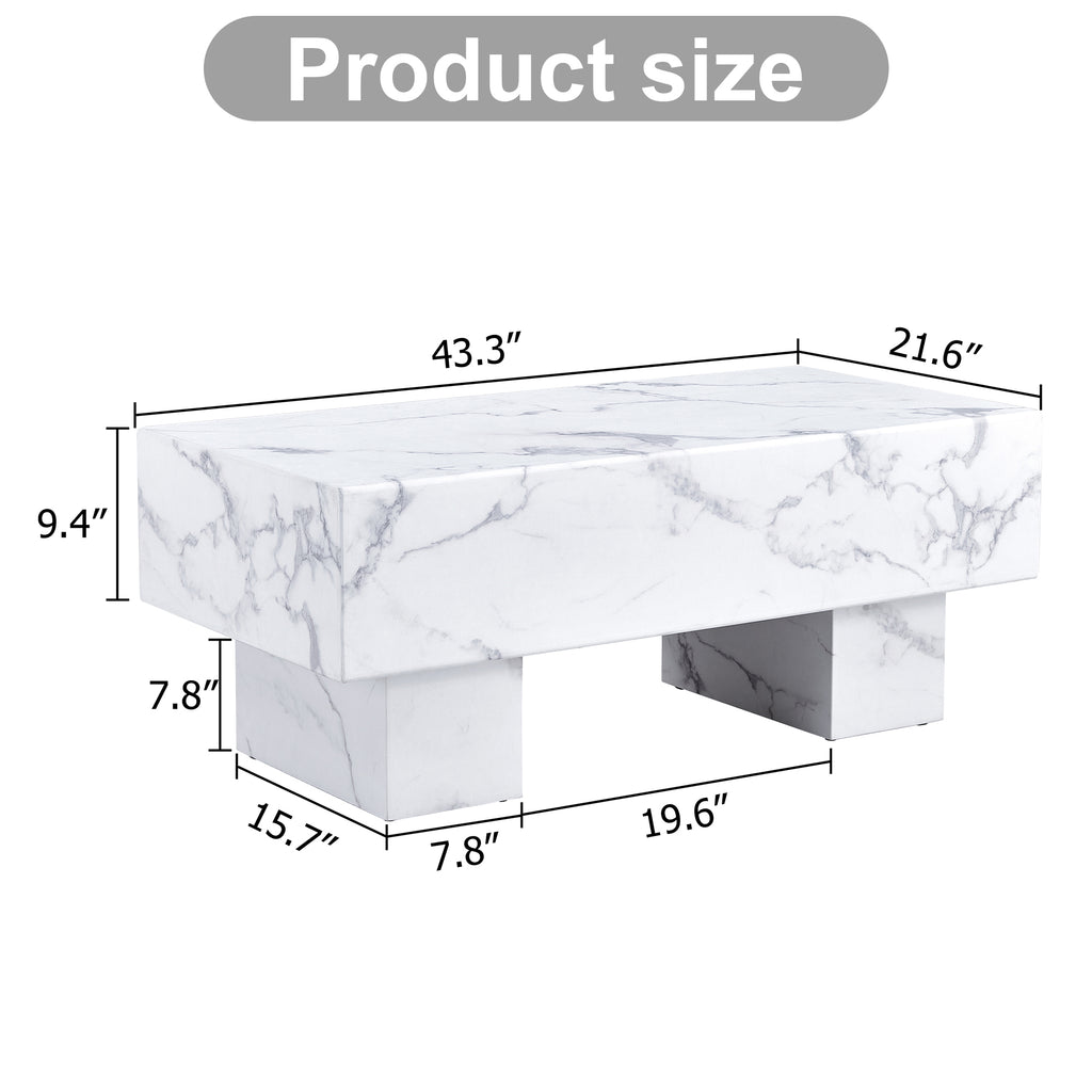 Leoglint The white coffee table has patterns. Modern rectangular table, suitable for living rooms and apartments. 43.3"*21.6"*17.2"