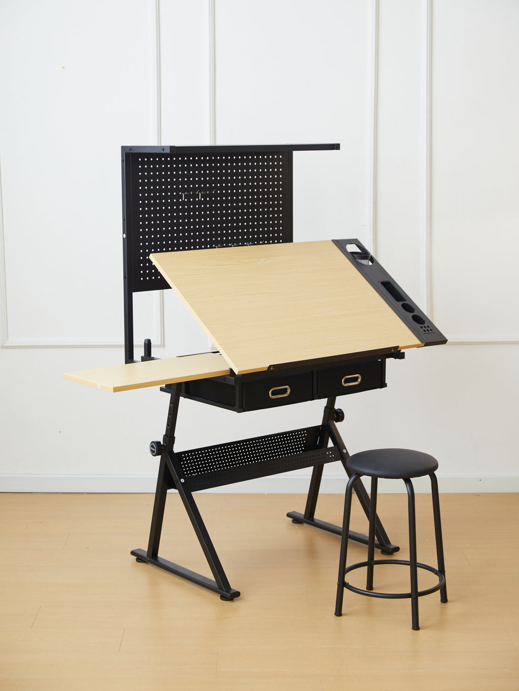 Leoglint Office desk drafting table with  Metal perforated board pannel