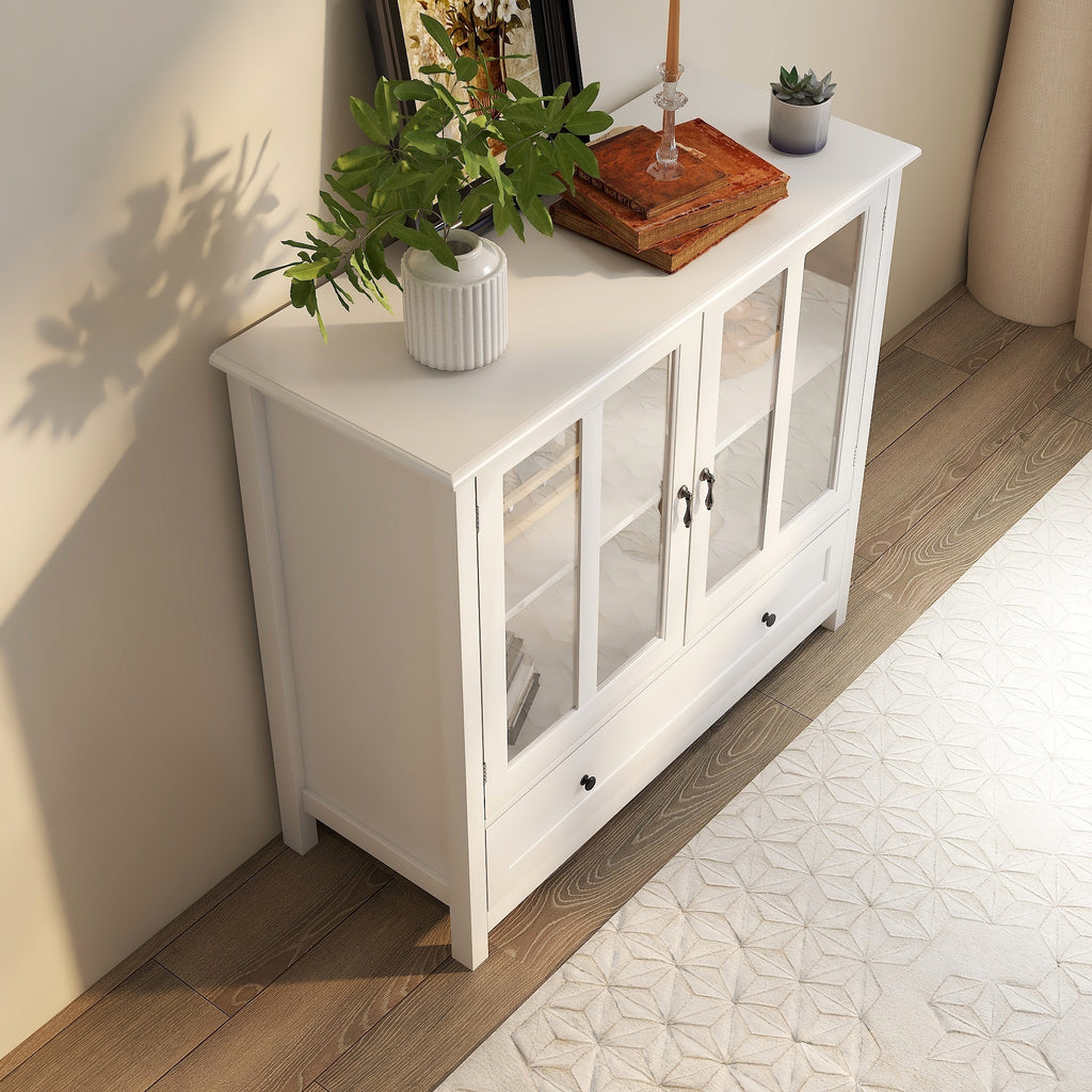 Leoglint Sideboard Buffet storage cabinet with double glass doors and unique bell handle