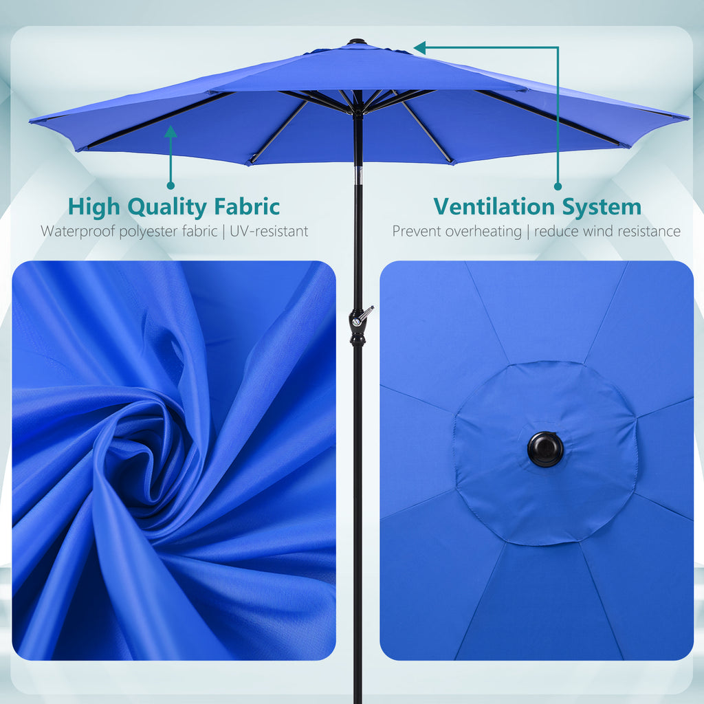 Leoglint 9 foot outdoor umbrella with button tilt and crank, Outdoor patio/market table umbrella UV protected and waterproof, blue