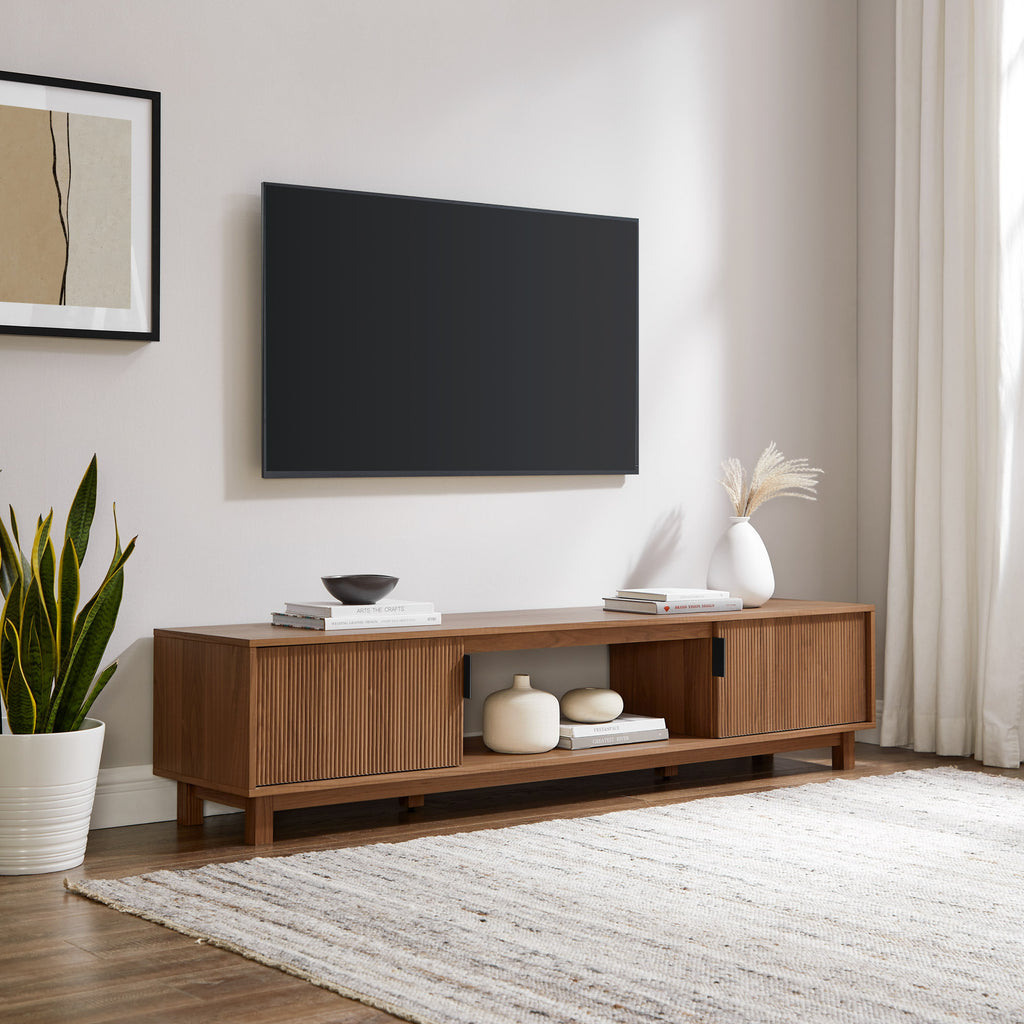 Leoglint Modern Fluted-Door Minimalist TV Stand for TVs up to 80 inches – Mocha