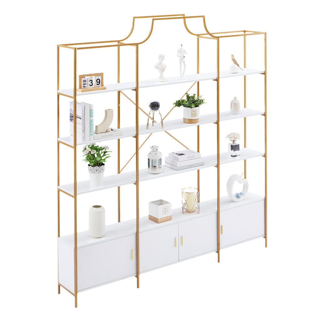 Leoglint 78 Inch 4 Tiers Home Office Bookcase Bookshelf, Storage Cabinet Display Shelf, X Bar Gold Frame