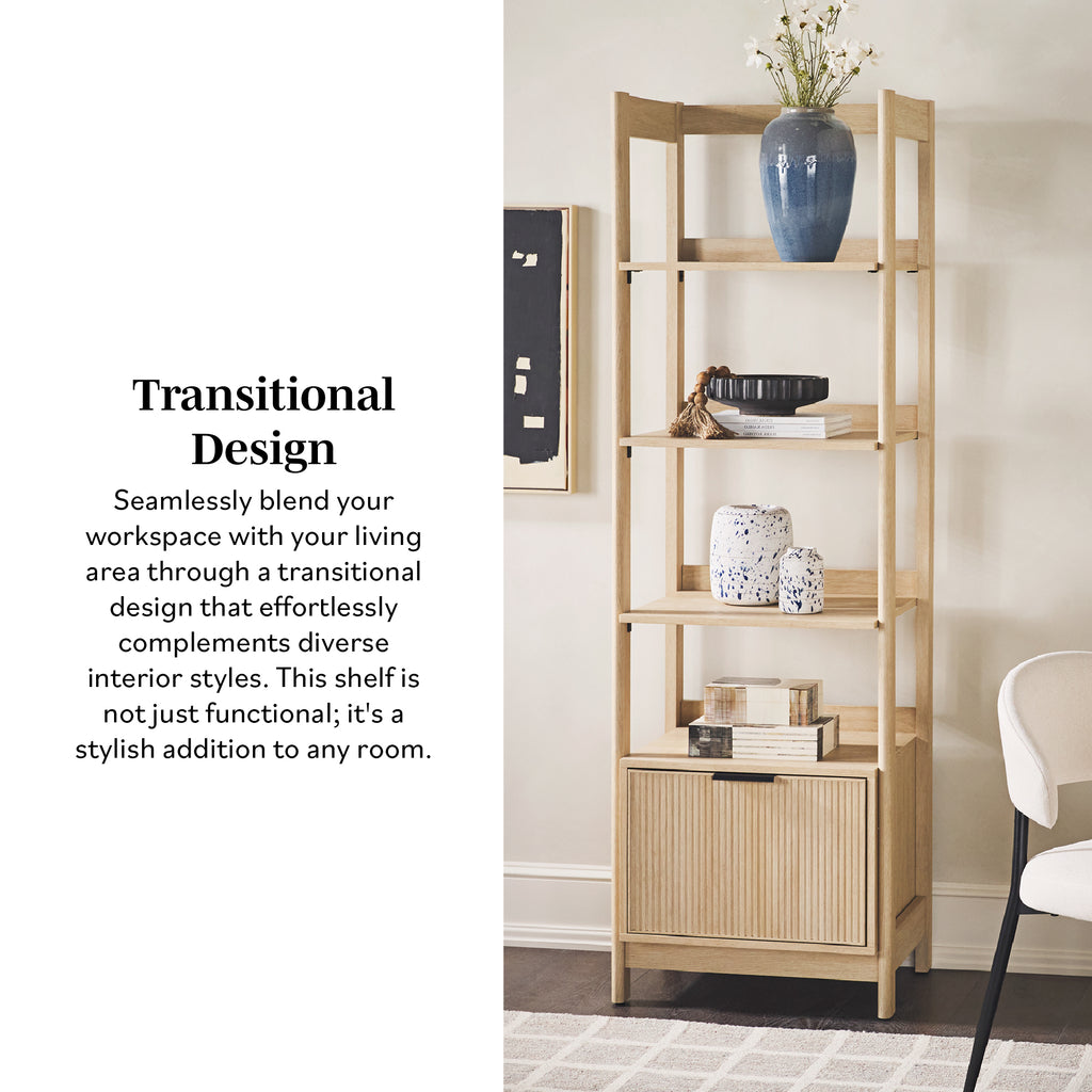 Leoglint Transitional Narrow Bookshelf with Drawer on Bottom - Oak