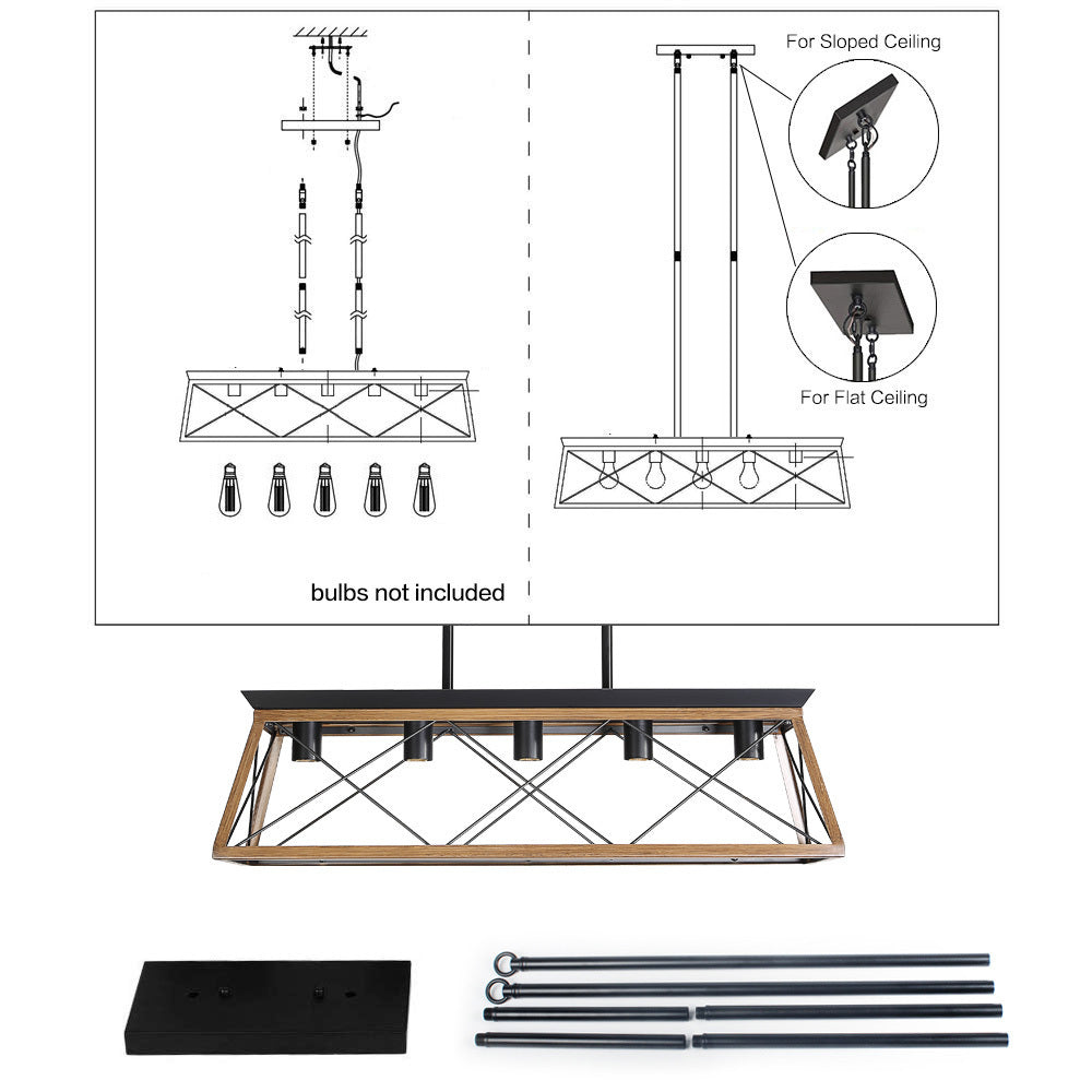 Leoglint Pendant Farmhouse Chandeliers With 5 Bulbs For Dining Room Walnut