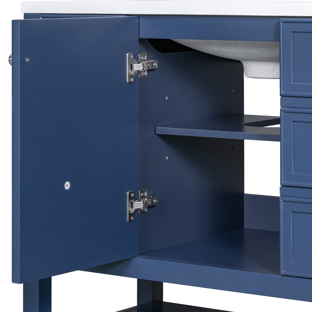 Leoglint 36" Bathroom Vanity without Sink, Cabinet Base Only, One Cabinet and three Drawers, Blue