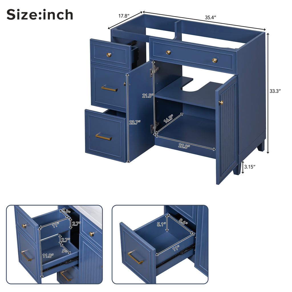 Leoglint [Cabinet Only] 36" Blue Bathroom Vanity(Sink not included)