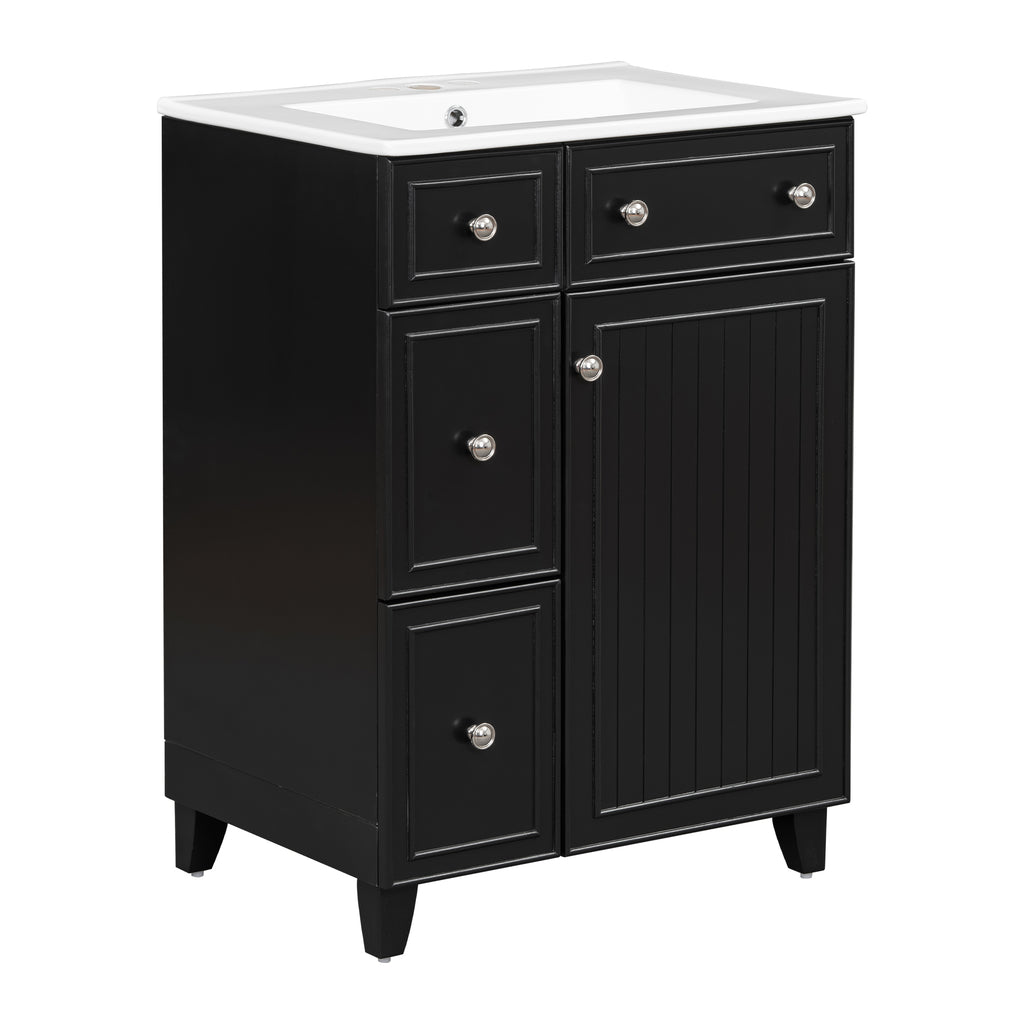 Leoglint 24-Inch Bathroom Vanity Cabinet with Ceramic Sink, 2 Drawers, 1 Door