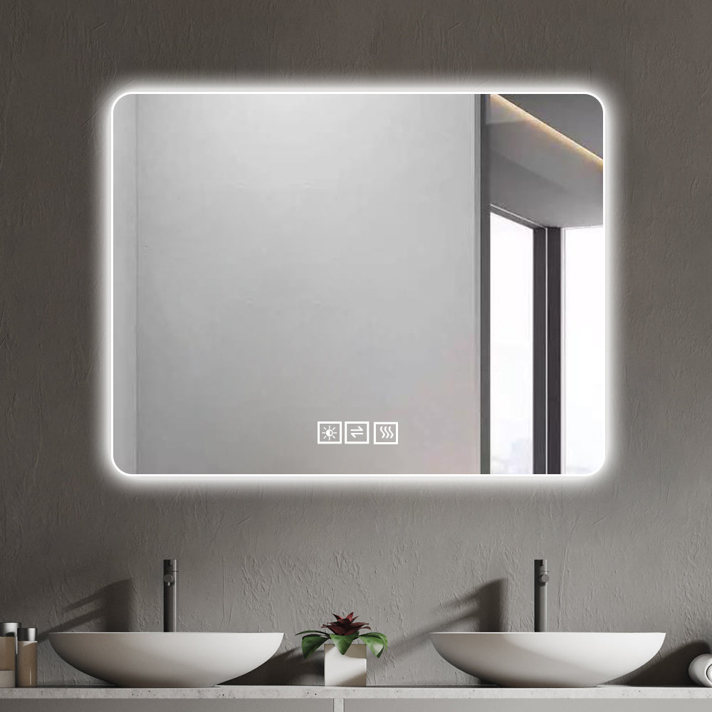 Leoglint LED Bathroom Mirror with Front and Backlit,  Anti-Fog Lighted Vanity Mirrors for Wall Mounted, 3 Colors and 5 level Dimmable, Horizontal/Vertical