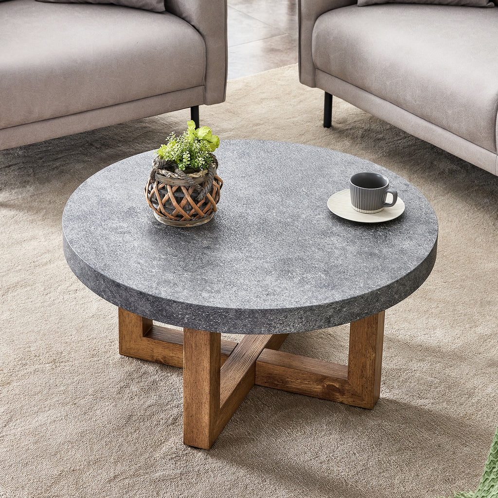 Leoglint A modern retro circular coffee table with a diameter of 31.4 inches, made of MDF material, suitable for living rooms