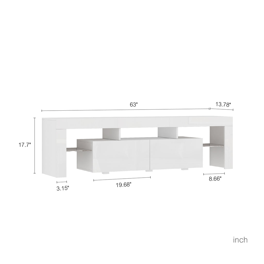 Leoglint High gloss TV Stand with LED Lights for TVs up to 65'', Modern TV Console with Storage Cabinets for Living Room