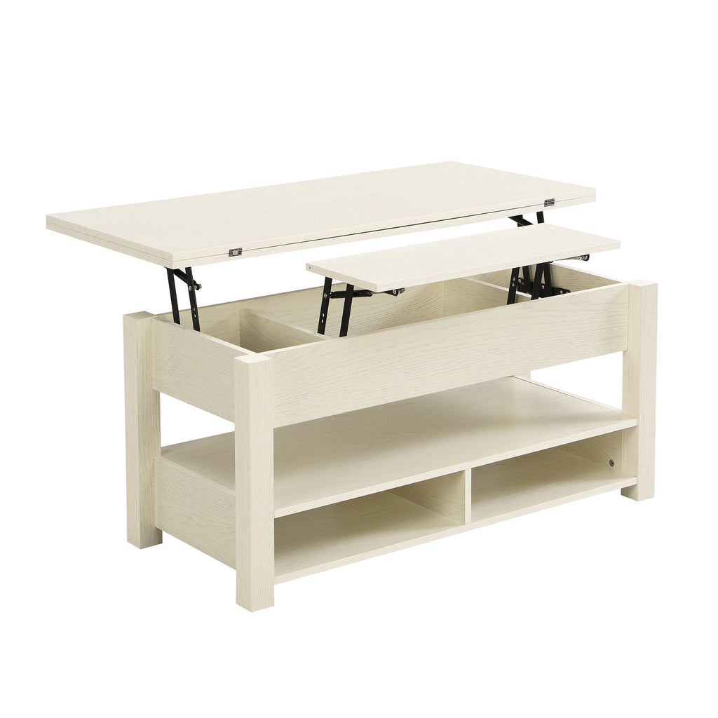 Leoglint [VIDEO provided] ON-TREND Lift Top Coffee Table, Multi-Functional Coffee Table with Open Shelves, Modern Lift Tabletop Dining Table for Living Room, Home Office, Rustic Ivory