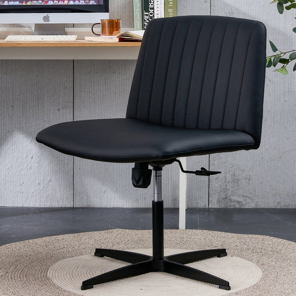 Leoglint Black High Grade Pu Material. Home Computer Chair Office Chair Adjustable 360 ° Swivel Cushion Chair With Black Foot Swivel Chair Makeup Chair Study Desk Chair. No WheelsW115167391