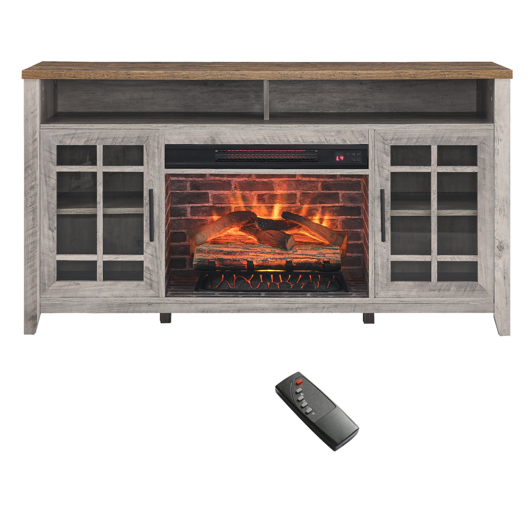 Leoglint 55 inch TV Stand with Electric Fireplace KD Inserts Heater,Gray Wash Color