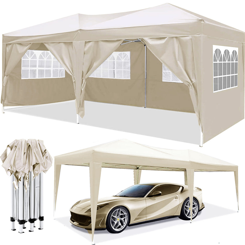 Leoglint  Outdoor Umbrella 10'x20' EZ Pop Up Canopy Outdoor Portable Party Folding Tent with 6 Removable Sidewalls + Carry Bag + 4pcs Weight Bag