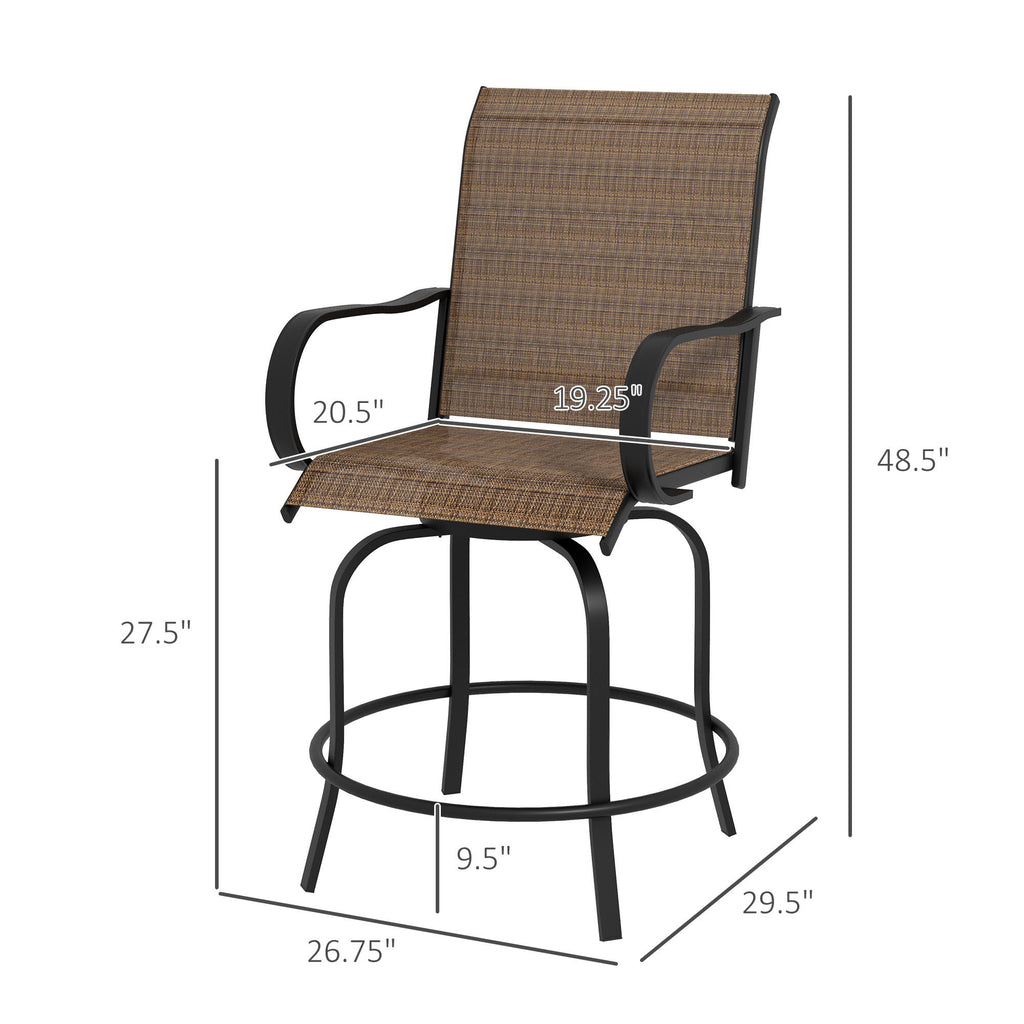 Leoglint Outdoor Bar Stools with Armrests, Set of 2 360° Swivel Bar Height Patio Outdoor Chairs with High-Density Mesh Fabric, Steel Frame Dining Chairs for Balcony, Poolside, Backyard, Tan