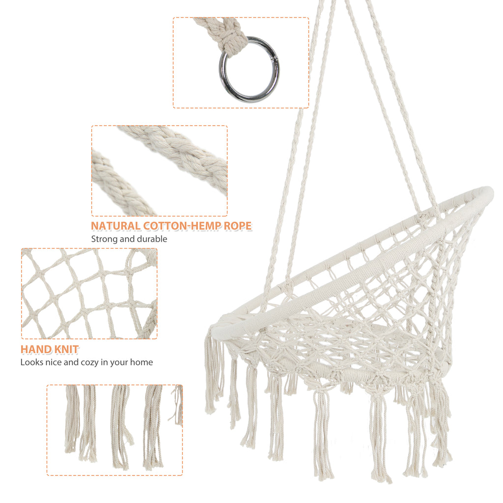 Leoglint Hammock Outdoor Chair Macrame Swing  Max 330 Lbs Hanging Cotton Rope Hammock Swing Chair for Indoor and Outdoor