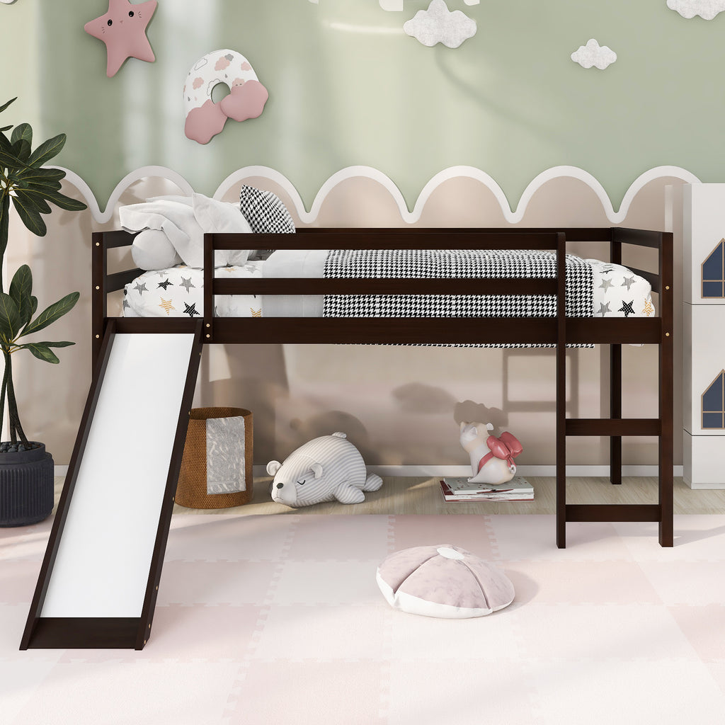 Leoglint Loft Bed Frame with Slide, Multifunctional Design, Twin (Espresso)(OLD SKU: WF191904AAP)