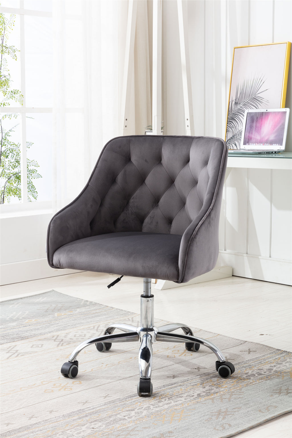 Leoglint COOLMORE Velvet Home Office Chair, Modern Cute Computer Chair, Wheels Swivel Height Adjustable Swivel Task Chair for Home Office(Dark Gray Velvet)