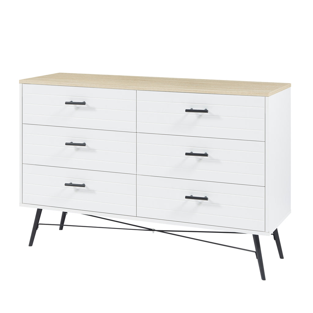 Leoglint 6 Drawer Chest Drawer Dresser for Bedroom with Deep Drawers, Wood Dressers & Chest of Drawers, Modern White Long Dressers for Closet Living Room, 47.2"W x 15.7"D x 31.5"H, White & oak