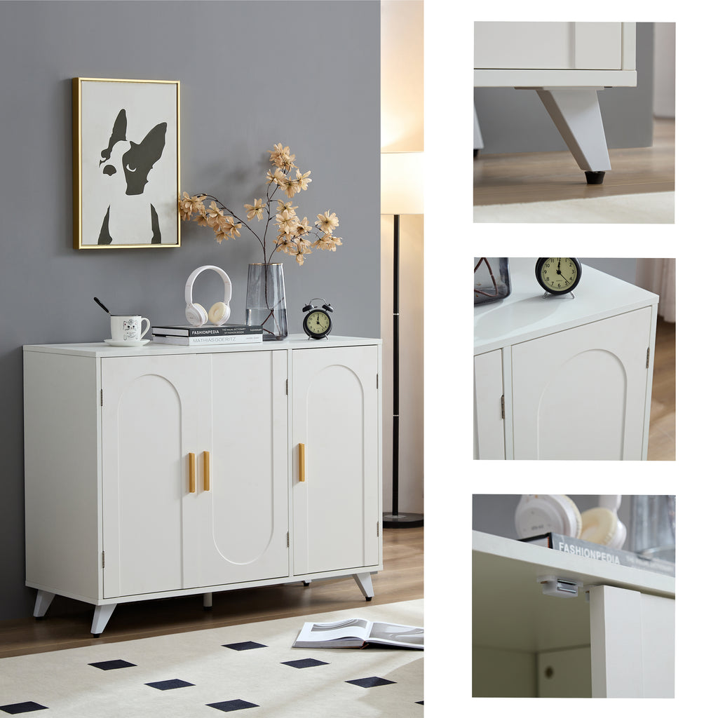 Leoglint Sideboard Buffet cabinet with 3 doors and removable shelves, for living room, dining room, ivory white