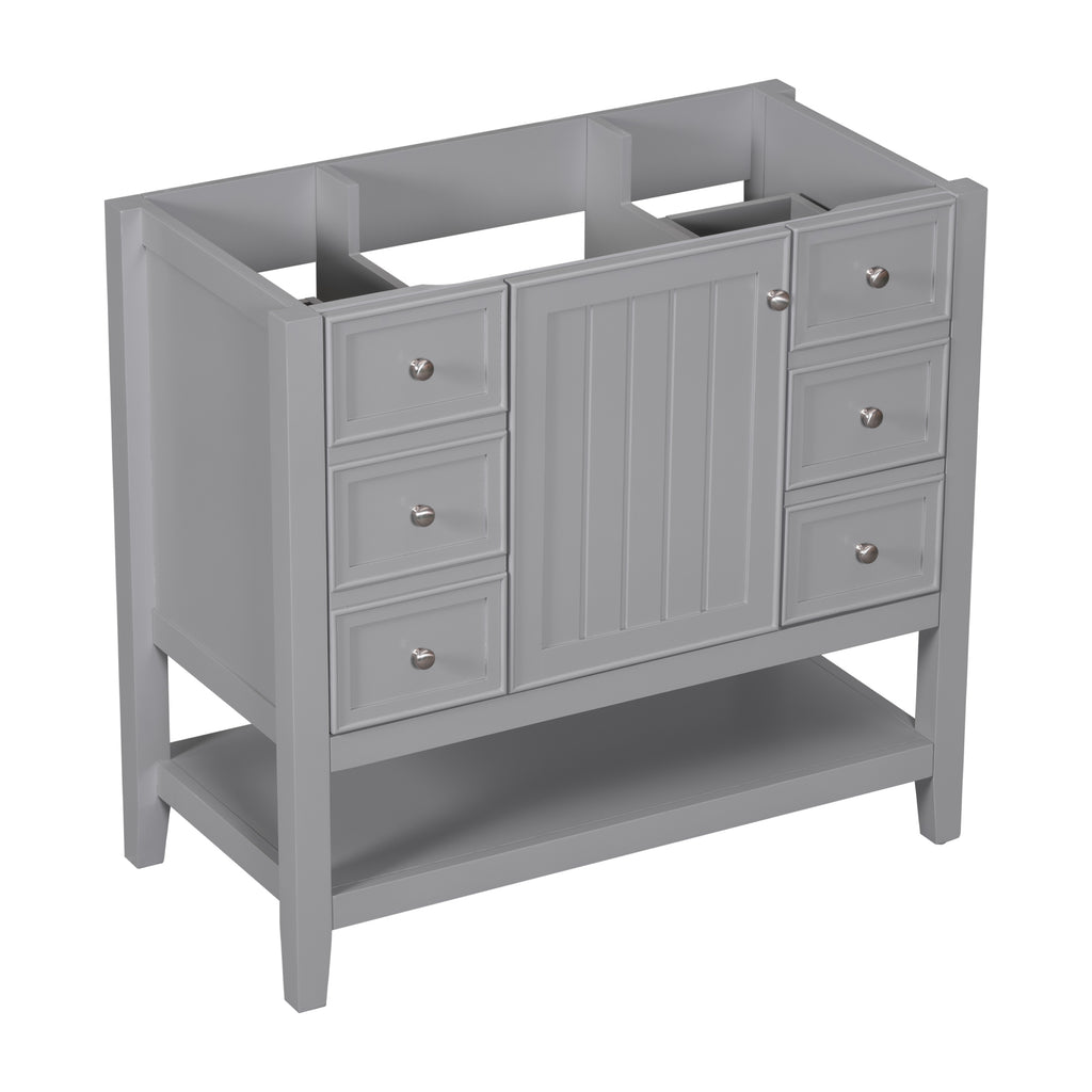 Leoglint 36" Bathroom Vanity without Sink, Cabinet Base Only, One Cabinet and three Drawers, Grey