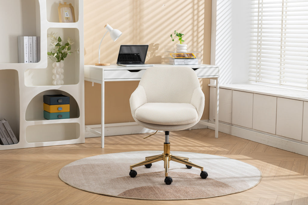 Leoglint 046-Mesh Fabric Home Office Chair 360°Swivel Adjustable Height With Gold Metal Base,Beige