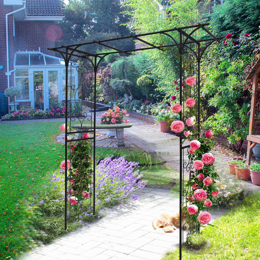 Leoglint Metal Garden Trellis L80.3'' x W20.47'' x H81.1'' Climbing Plants Support Rose Arch Outdoor Black