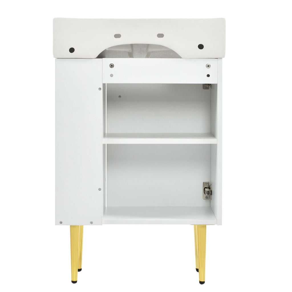 Leoglint 21.6" white Bathroom vanity, Combo Cabinet, Bathroom Storage Cabinet, Single Ceramic Sink, Right side storage