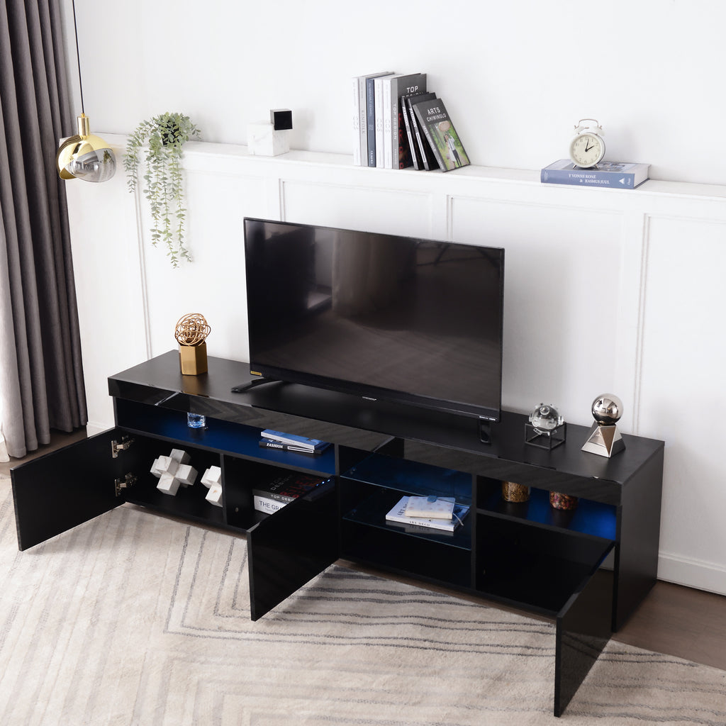 Leoglint Modern Design TV Stands for TVs up to 80'', LED Light Entertainment Center, Media Console with Multi-Functional Storage, TV cabinet for Living room,Bedroom, Home Theatre