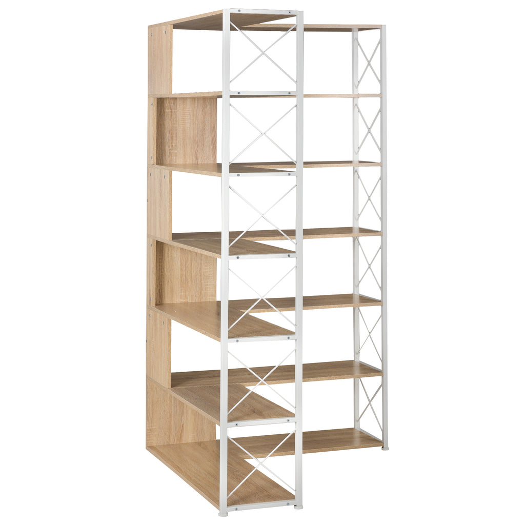 Leoglint 7-Tier Bookcase Home Office Bookshelf,  L-Shaped Corner Bookcase with Metal Frame, Industrial Style Shelf with Open Storage, MDF Board