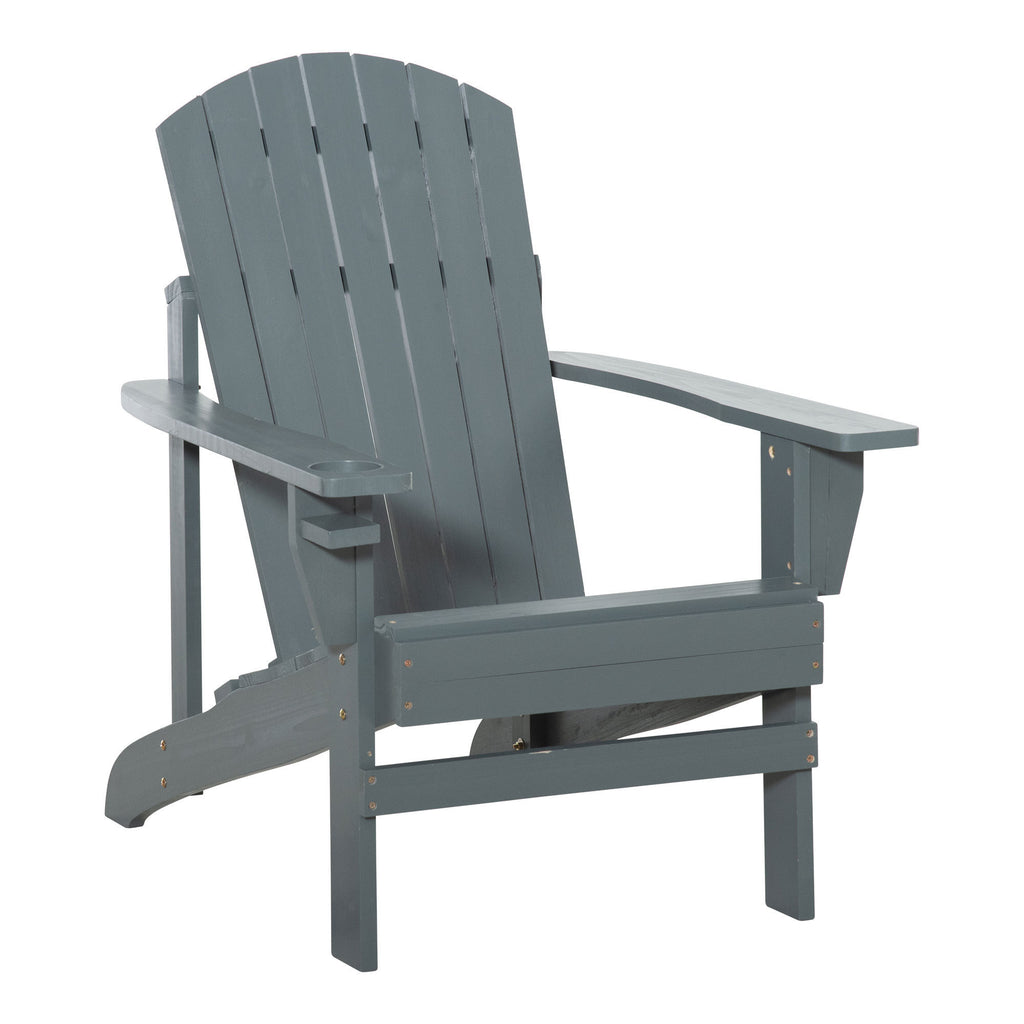 Leoglint Wooden Adirondack Outdoor Chair, Outdoor Patio Lawn Chair with Cup Holder, Weather Resistant Lawn Furniture, Classic Lounge for Deck, Garden, Backyard, Fire Pit, Dark Gray