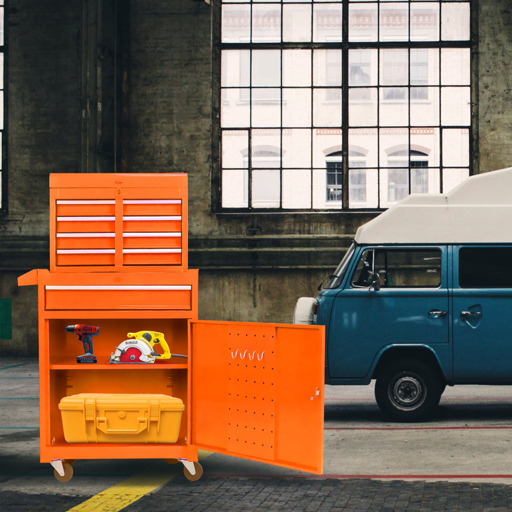 Leoglint Detachable 5 Drawer Tool Chest with Bottom Cabinet and One Adjustable Shelf--Orange