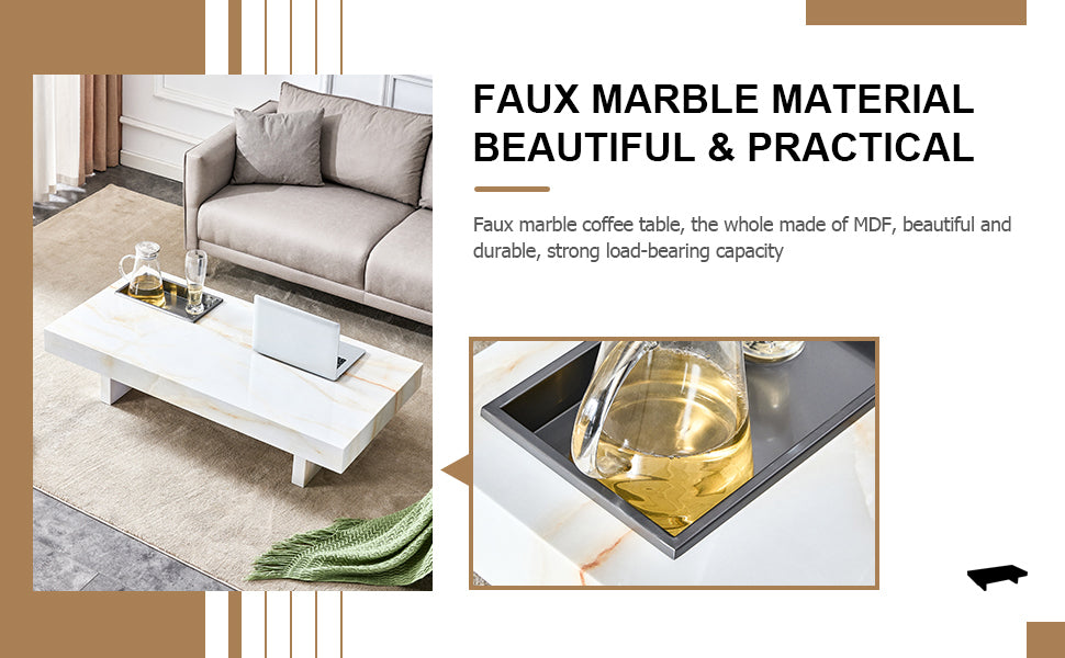 Leoglint A modern and practical coffee table with imitation marble patterns, made of MDF material. The fusion of elegance and natural fashion 47.2"* 23.6"* 12 "