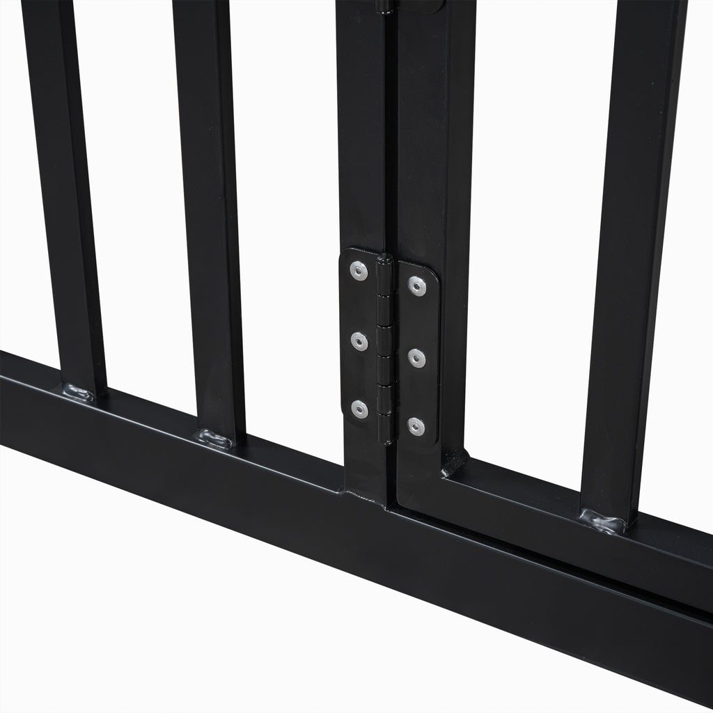 Leoglint Twin Size Metal House Bed Frame with Fence and Door, Black