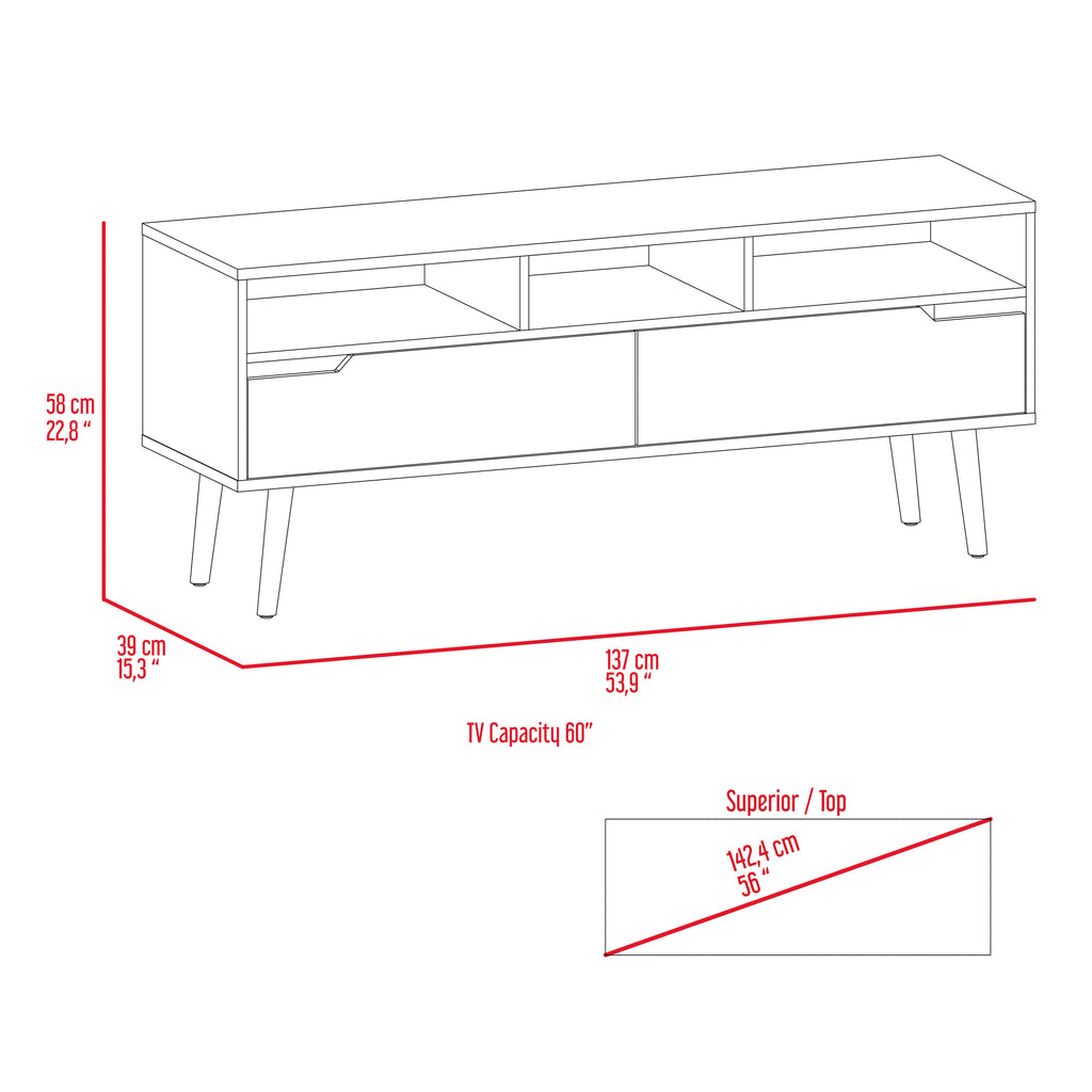 Leoglint Tv Stand for TV´s up 52" Bull, Three Open Shelves, Two Flexible Drawers, Dark Walnut Finish