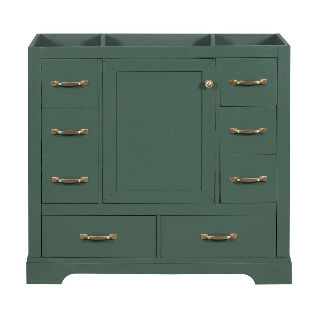 Leoglint 36" Bathroom Vanity without Sink, Cabinet Base Only, Six Drawers, Multi-Functional Drawer Divider, Adjustable Shelf, Green