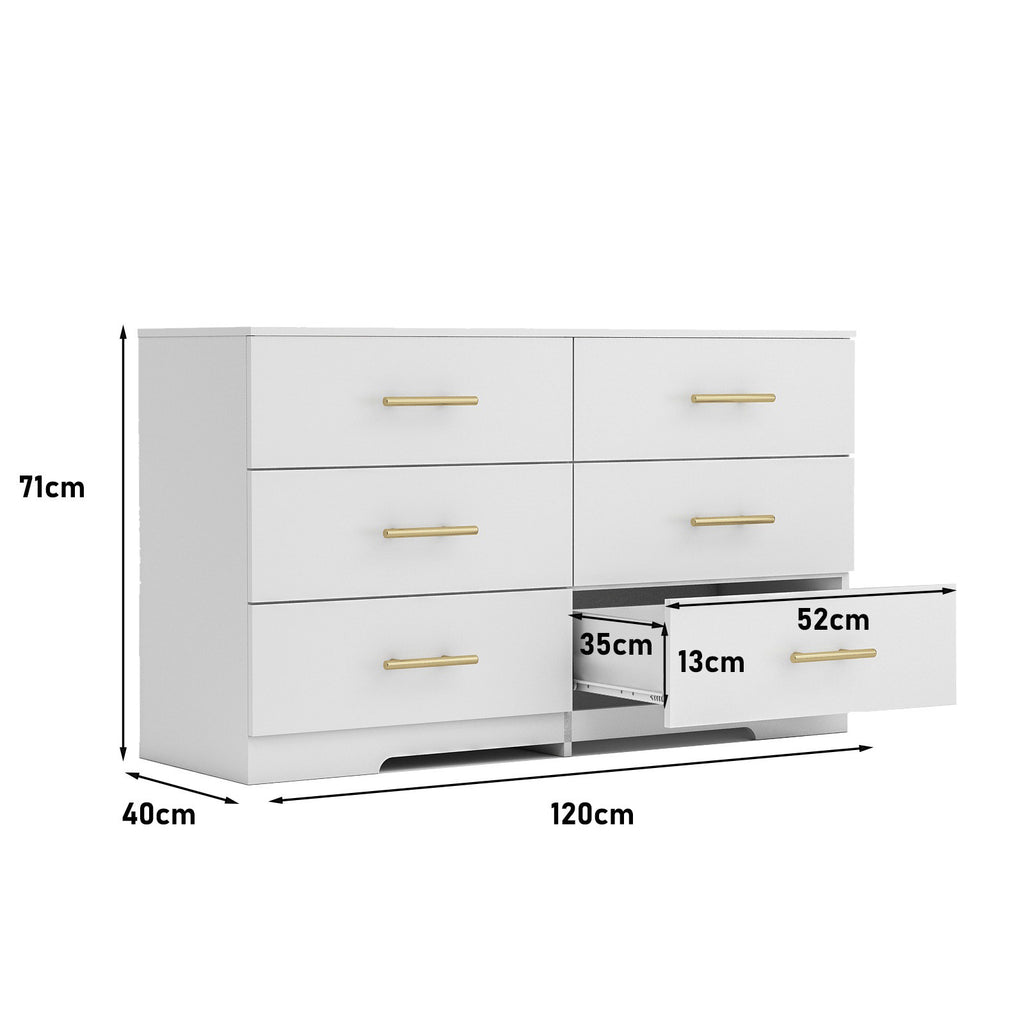 Leoglint Drawer Chest White color Large 6 drawers chest of drawer dressers table with golden handle