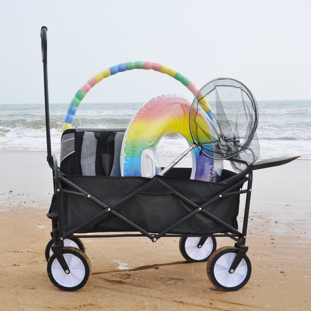 Leoglint Garden cart Folding Wagon Garden Shopping Beach Cart (Black)