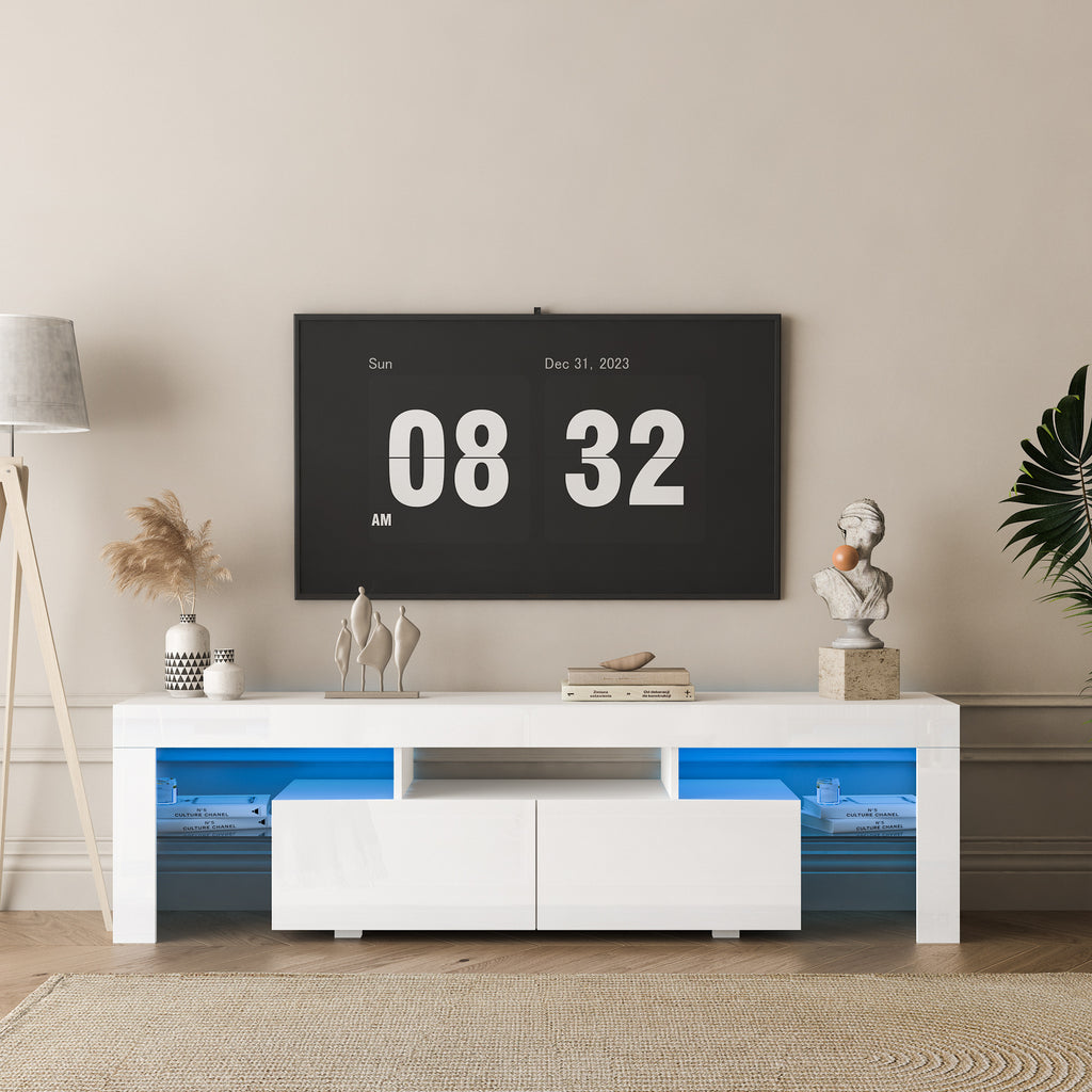 Leoglint High gloss TV Stand with LED Lights for TVs up to 65'', Modern TV Console with Storage Cabinets for Living Room