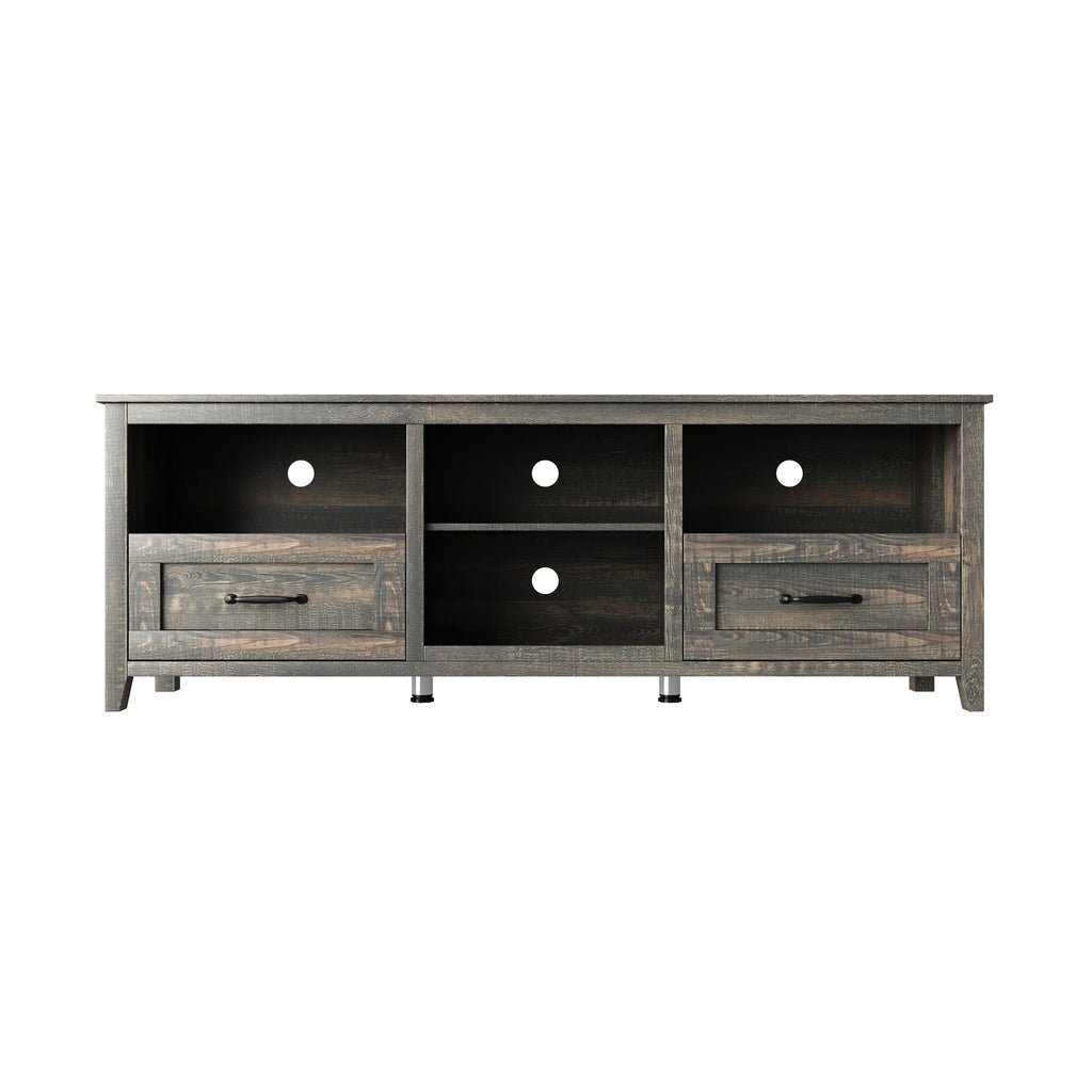 Leoglint 70 Inch Length TV Stand for Living Room and Bedroom, with 2 Drawers and 4 High-Capacity Storage Compartment,  Black Pine