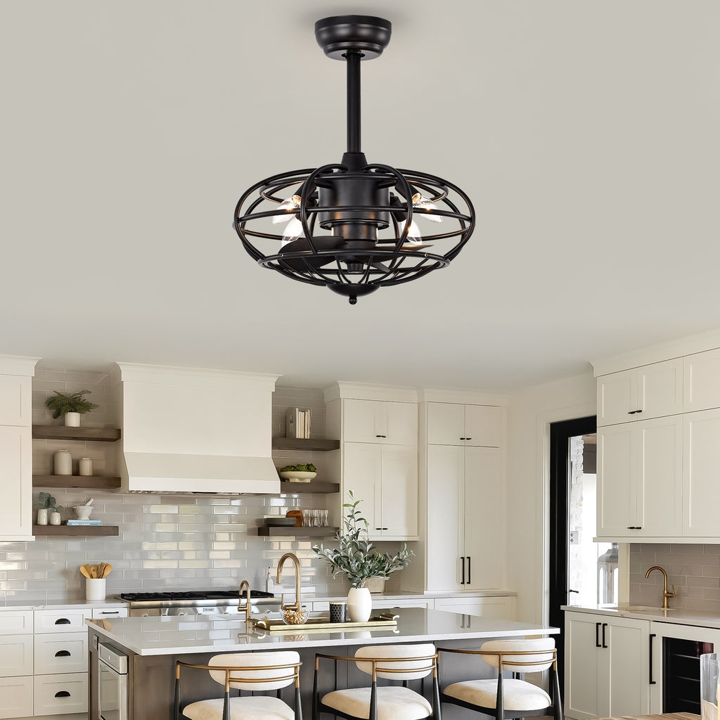 Leoglint Pendant 18.1" Chandelier Caged Ceiling Fan with  Remote Control,Timer, 3 Speeds Indoor Ceiling Fan for Farmhouse, Bedroom Living Room(No include Bulbs)