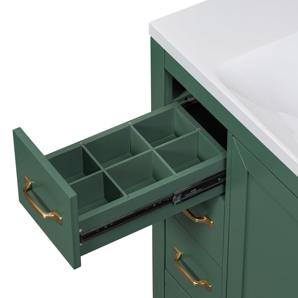 Leoglint 36" Bathroom Vanity without Sink, Cabinet Base Only, Six Drawers, Multi-Functional Drawer Divider, Adjustable Shelf, Green