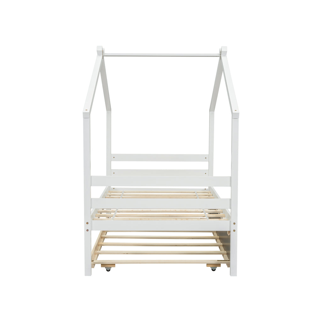 Leoglint Twin Size  House-shaped Bed Frame with Trundle,White