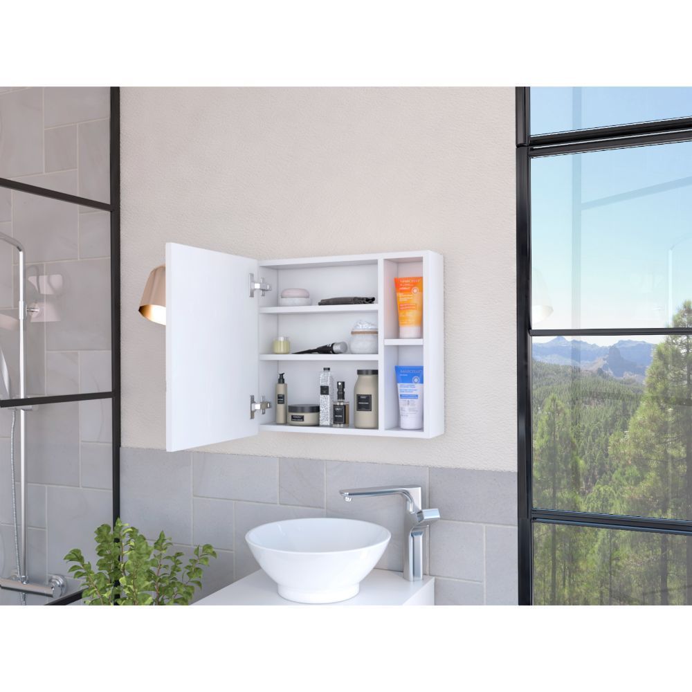 Leoglint Minsk Medicine Cabinet, Mirror, Two External Shelves, Single Door Cabinet, Three Interior Shelves